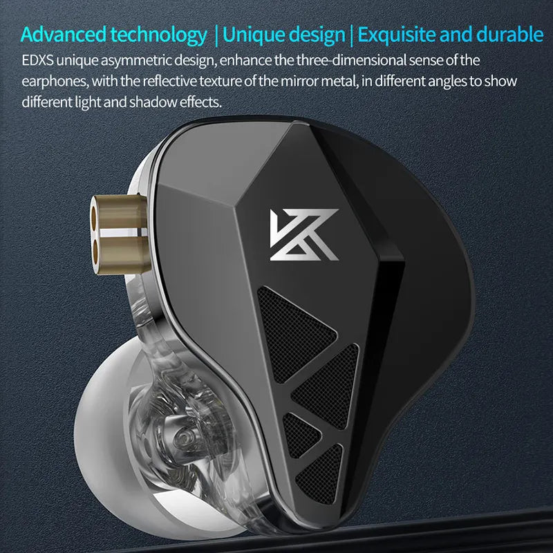 KZ EDXS IEM Earphones Dynamic Driver Bass Wired Earbuds Sport Noise Cancelling High Res in Ear Earphone with Detachable Cable