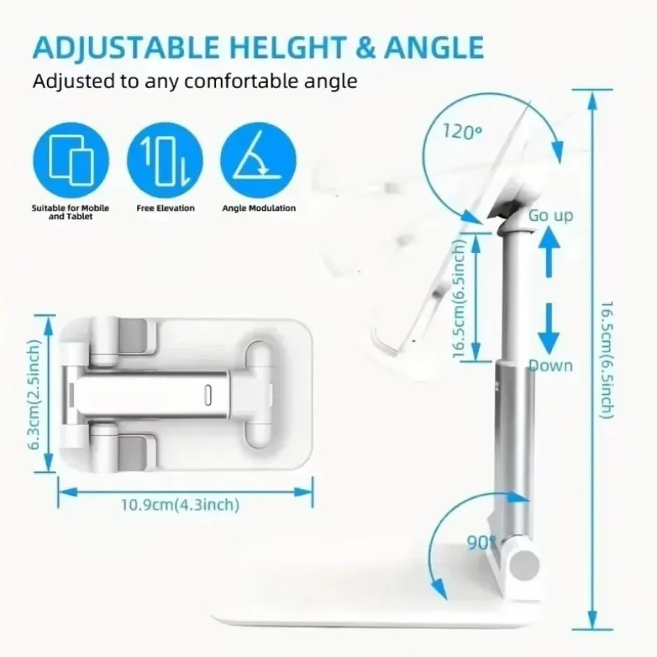 Folding Phone Holder Tablet Lazy Bracket Height Adjustable Desktop Live Streaming Stand for iPhone 12-16 Pro Max Samsung Xiaomi