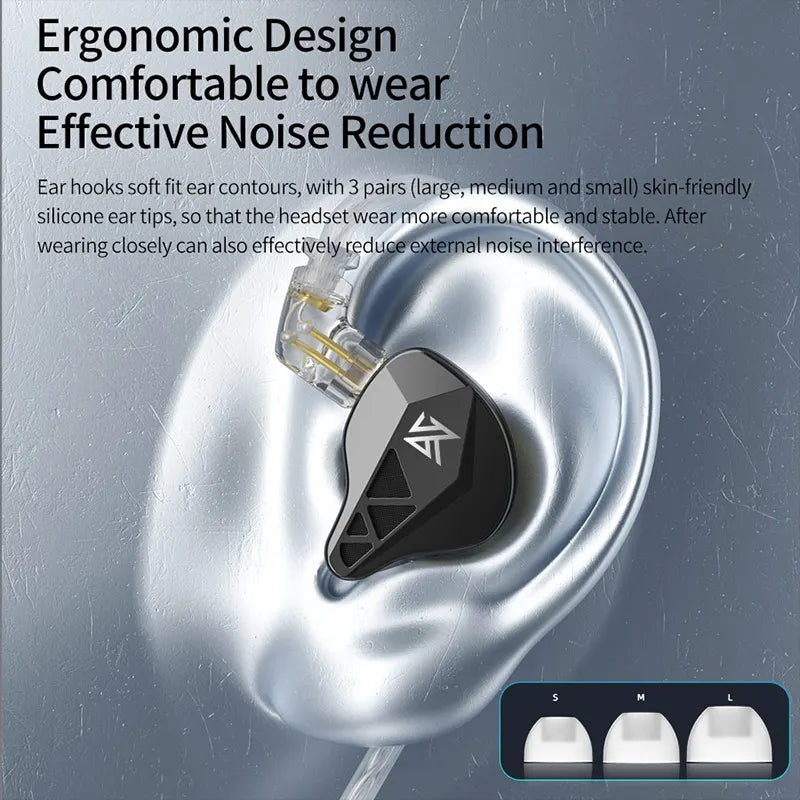 KZ EDXS IEM Earphones Dynamic Driver Bass Wired Earbuds Sport Noise Cancelling High Res in Ear Earphone with Detachable Cable